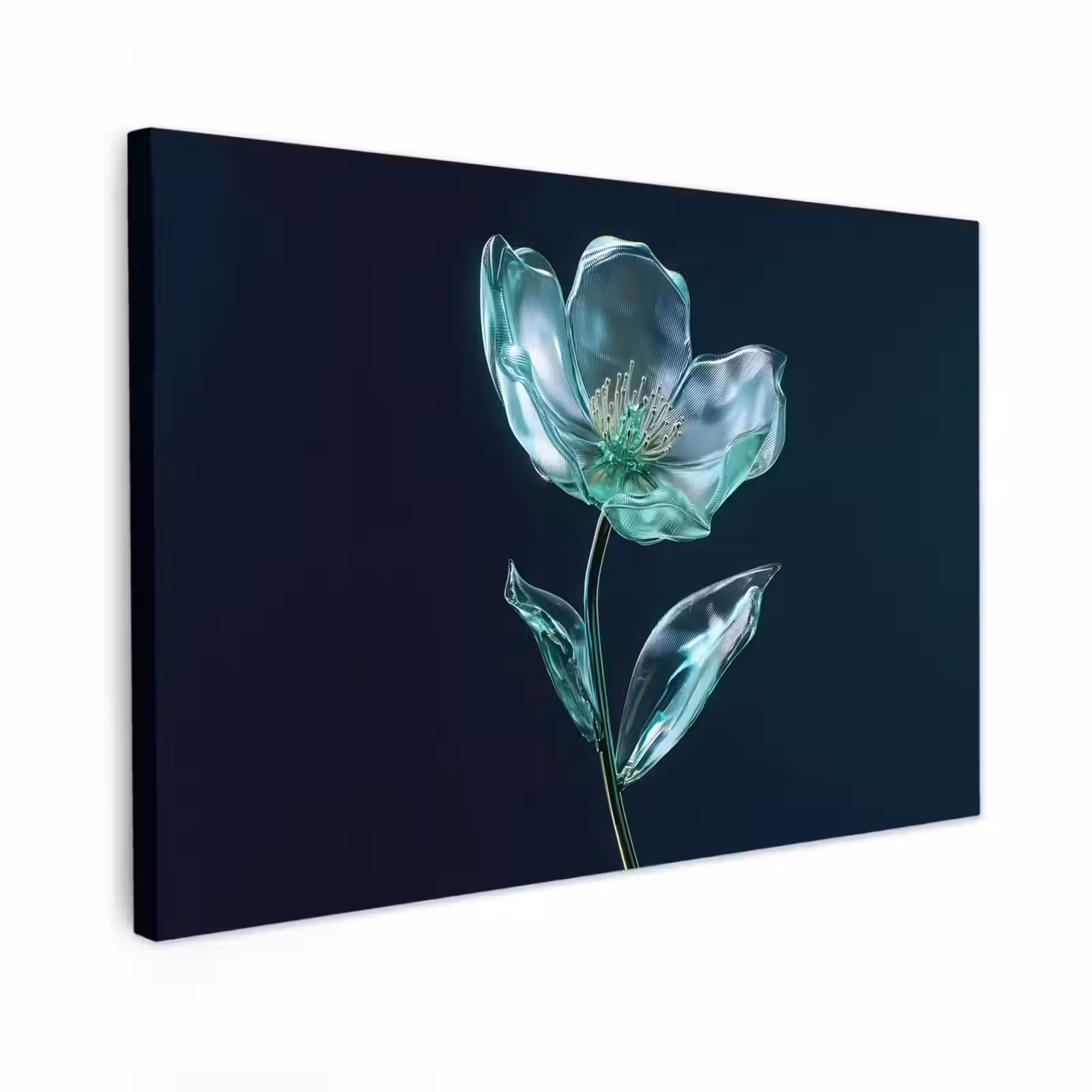 Canvas schilderij - Bladeren - Bloem - Glazen - Donkerblauw — 1