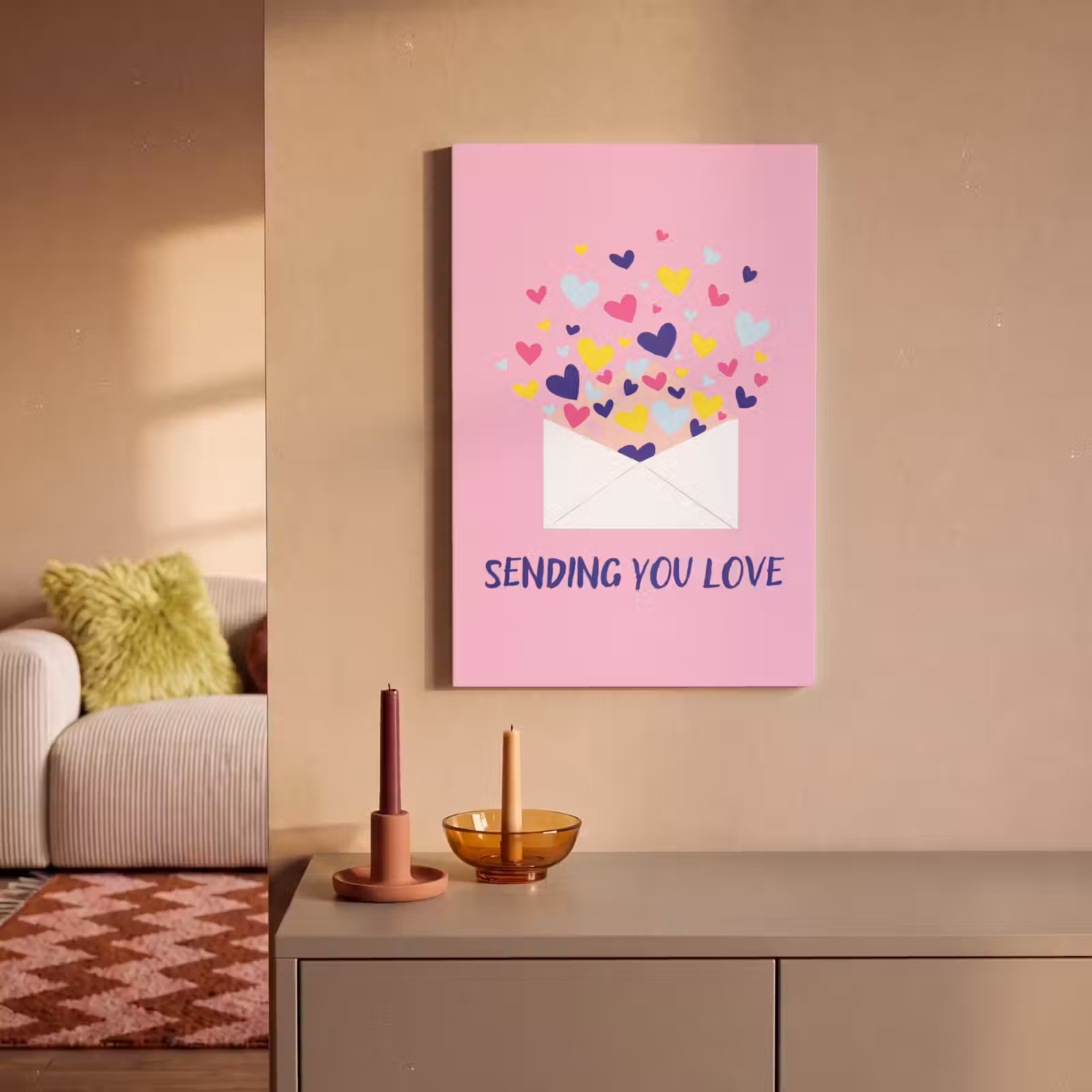 Canvas schilderij - Envelop - Love - Hartjes - Valentijn — 1