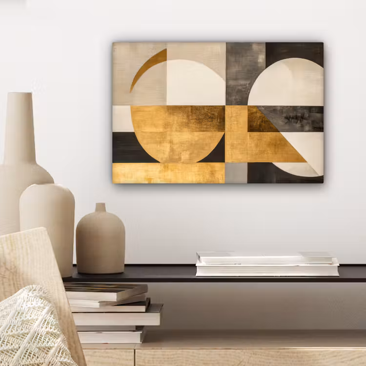 Canvas schilderij - Abstract - Goud - Grijs - Vormen - Geometrisch — 5