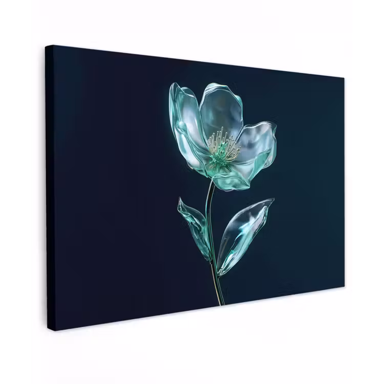 Canvas schilderij - Bladeren - Bloem - Glazen - Donkerblauw — 1