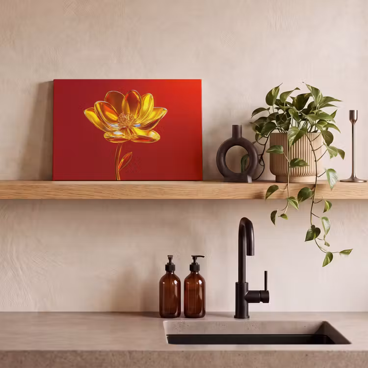 Canvas schilderij - Bloem - Goud - Glazen — 3