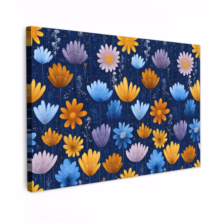 Canvas schilderij - Bloemen - Patroon - Blauw - Contrast — 1