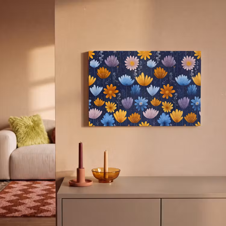 Canvas schilderij - Bloemen - Patroon - Blauw - Contrast — 2