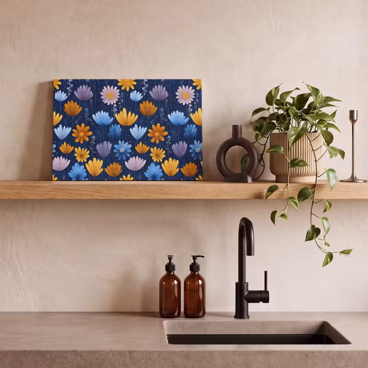 Canvas schilderij - Bloemen - Patroon - Blauw - Contrast — 3