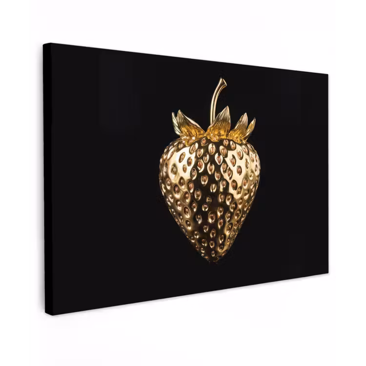 Canvas schilderij - Aardbei - Goud - Zwart - Chrome — 1