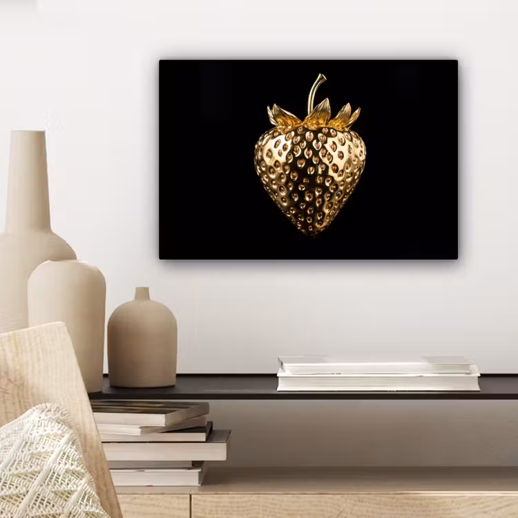 Canvas schilderij - Aardbei - Goud - Zwart - Chrome — 5