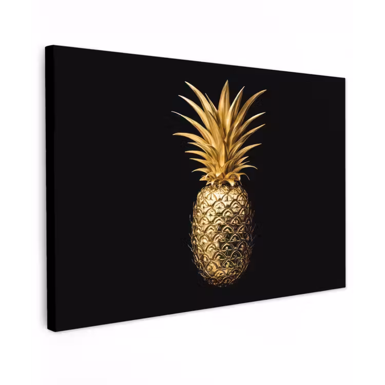 Canvas schilderij - Ananas - Zwart - Goud - Luxe — 1
