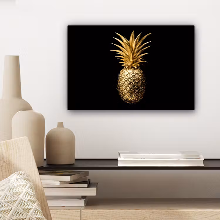Canvas schilderij - Ananas - Zwart - Goud - Luxe — 5