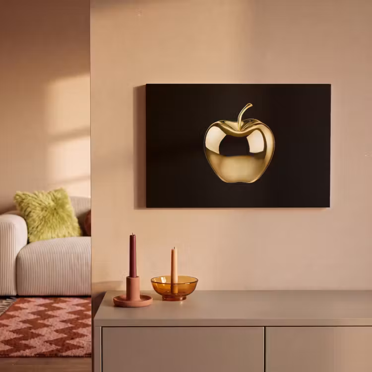 Canvas schilderij - Appel - Goud - Chrome - Zwart — 2
