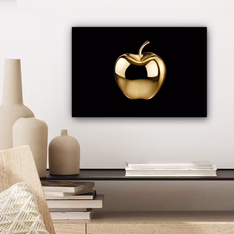 Canvas schilderij - Appel - Goud - Chrome - Zwart — 5