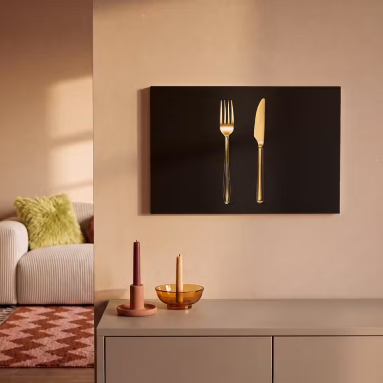 Canvas schilderij - Bestek - Goud - Mes - Vork — 2