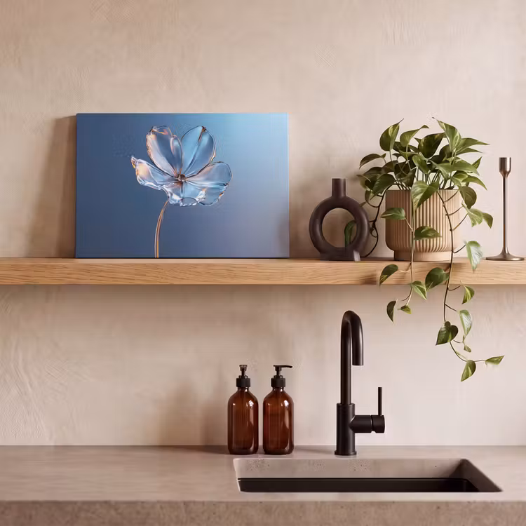 Canvas schilderij - Blauw - Bloem - Glazen - Sierlijk — 3