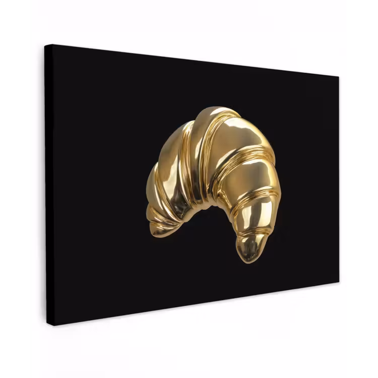 Canvas schilderij - Croissant - Brood - Goud - Zwart — 1