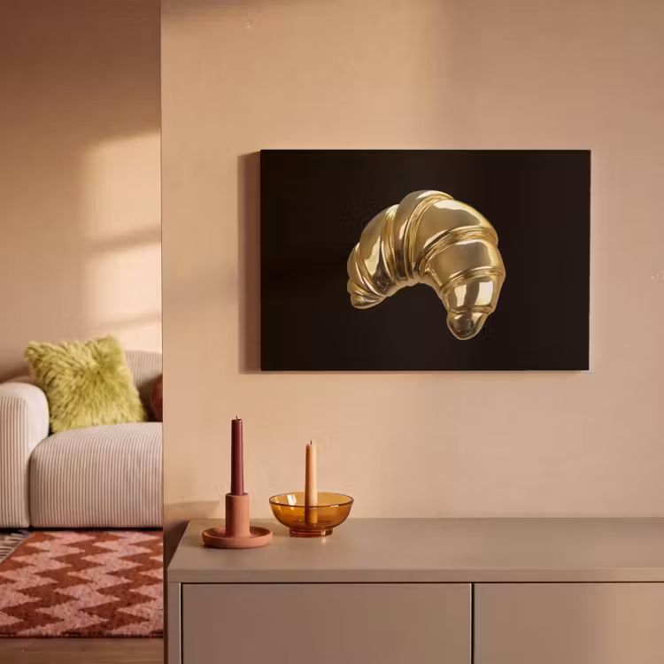 Canvas schilderij - Croissant - Brood - Goud - Zwart — 2