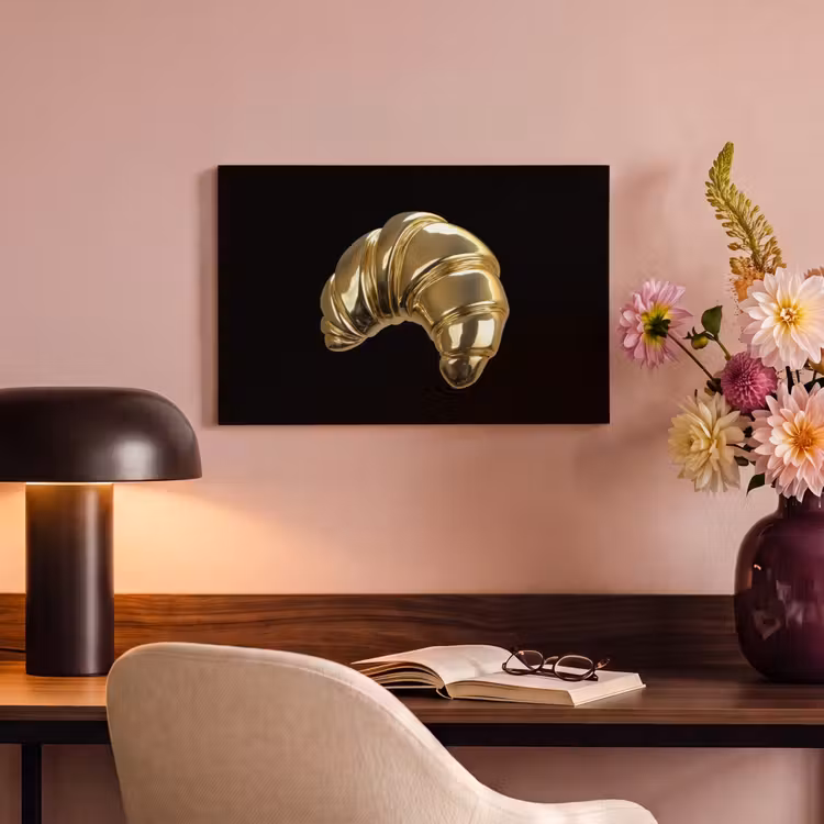 Canvas schilderij - Croissant - Brood - Goud - Zwart — 4