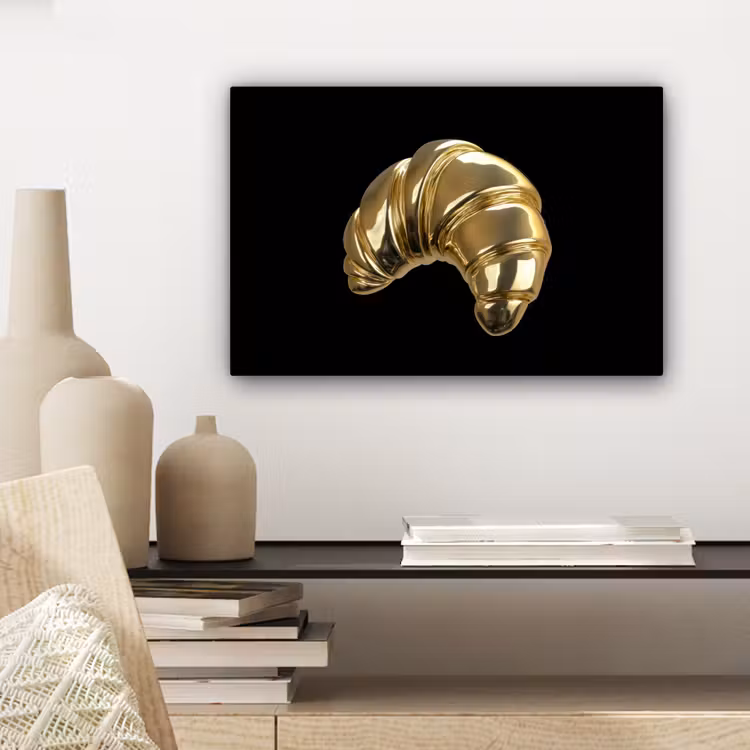 Canvas schilderij - Croissant - Brood - Goud - Zwart — 5