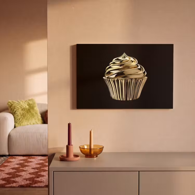 Canvas schilderij - Cupcake - Eten - Goud - Zwart — 2
