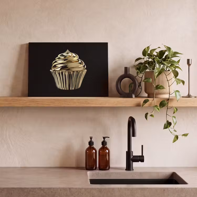 Canvas schilderij - Cupcake - Eten - Goud - Zwart — 3