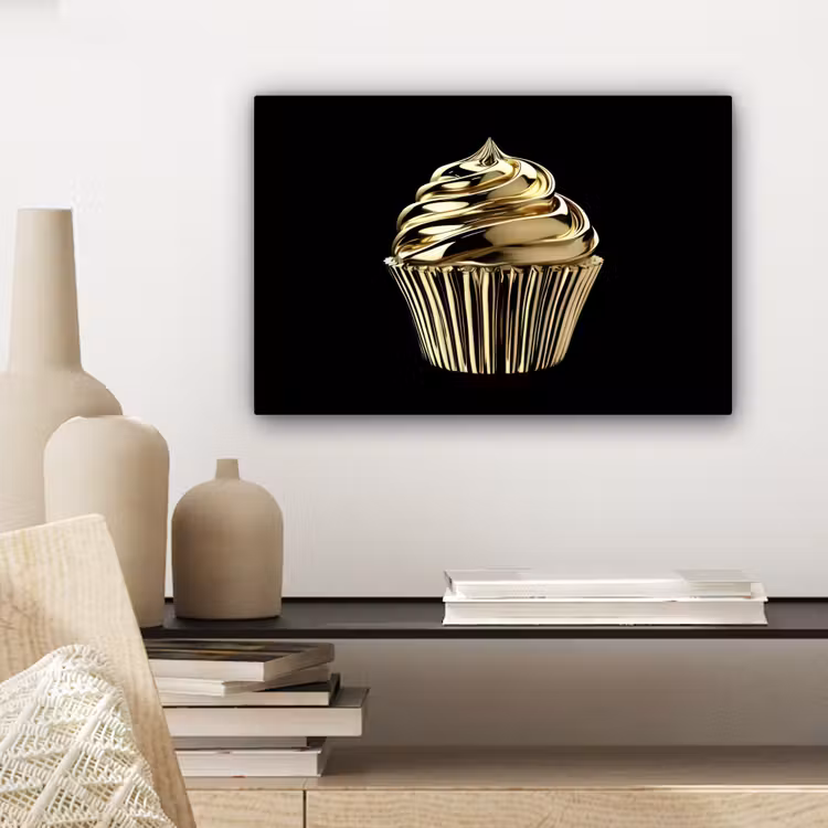 Canvas schilderij - Cupcake - Eten - Goud - Zwart — 5