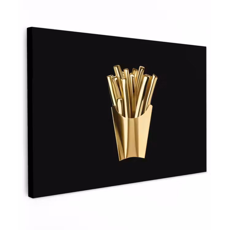 Canvas schilderij - Friet - Goud - Chrome - Eten — 1