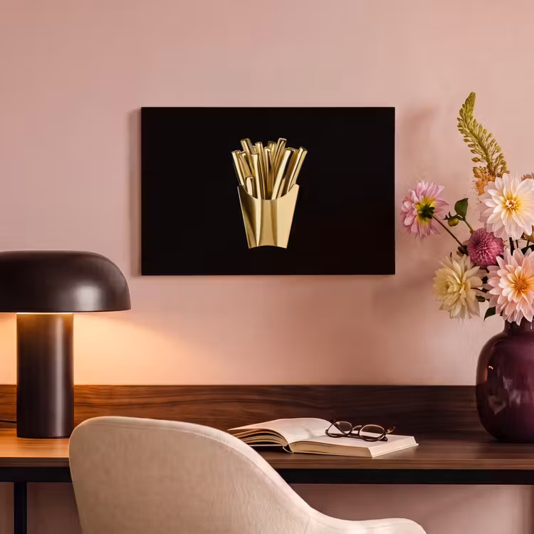 Canvas schilderij - Friet - Goud - Chrome - Eten — 4