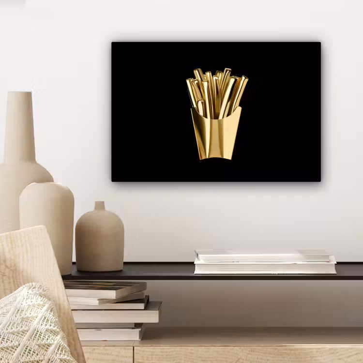 Canvas schilderij - Friet - Goud - Chrome - Eten — 5
