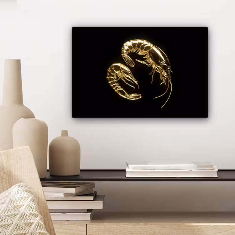 Canvas schilderij - Garnalen - Zwart - Goud - Dieren — 5