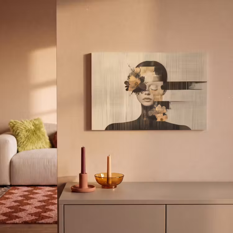 Canvas schilderij - Gezicht - Bloemen - Zwart - Vrouw — 2