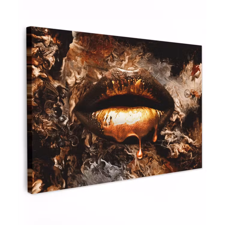 Canvas schilderij - Goud - Lippen - Kunst — 1