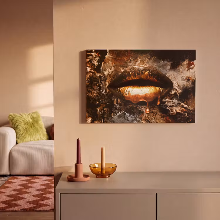 Canvas schilderij - Goud - Lippen - Kunst — 2