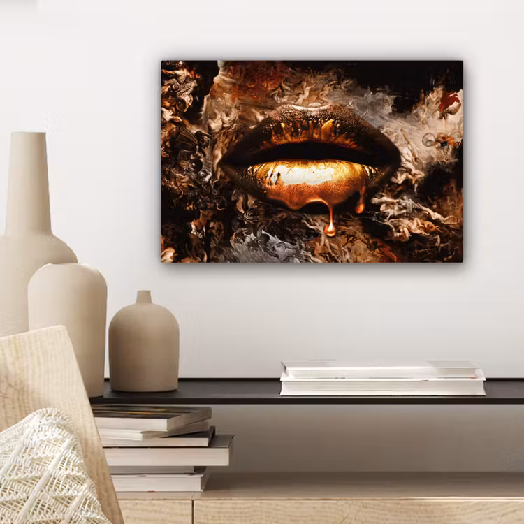 Canvas schilderij - Goud - Lippen - Kunst — 5