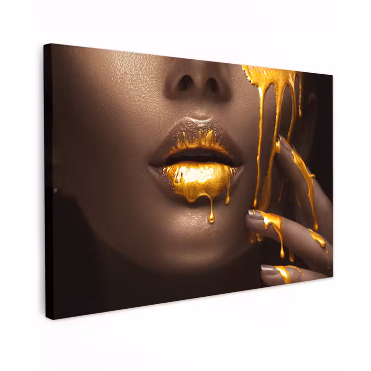 Canvas schilderij - Goud - Vrouw - Verf - Lippen - Luxe — 1