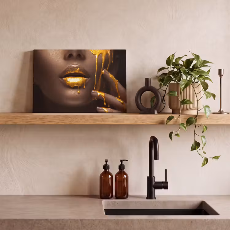 Canvas schilderij - Goud - Vrouw - Verf - Lippen - Luxe — 3
