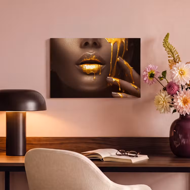 Canvas schilderij - Goud - Vrouw - Verf - Lippen - Luxe — 4