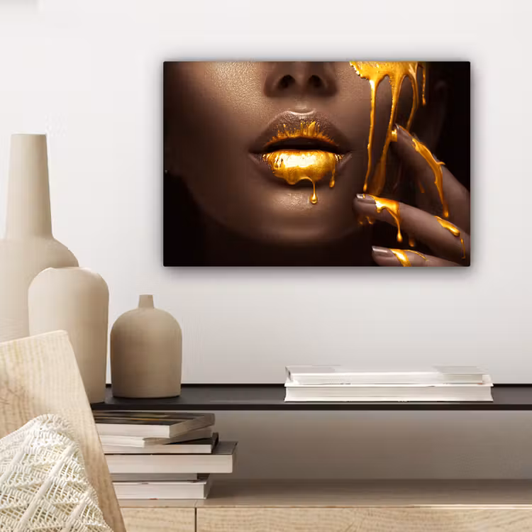 Canvas schilderij - Goud - Vrouw - Verf - Lippen - Luxe — 5