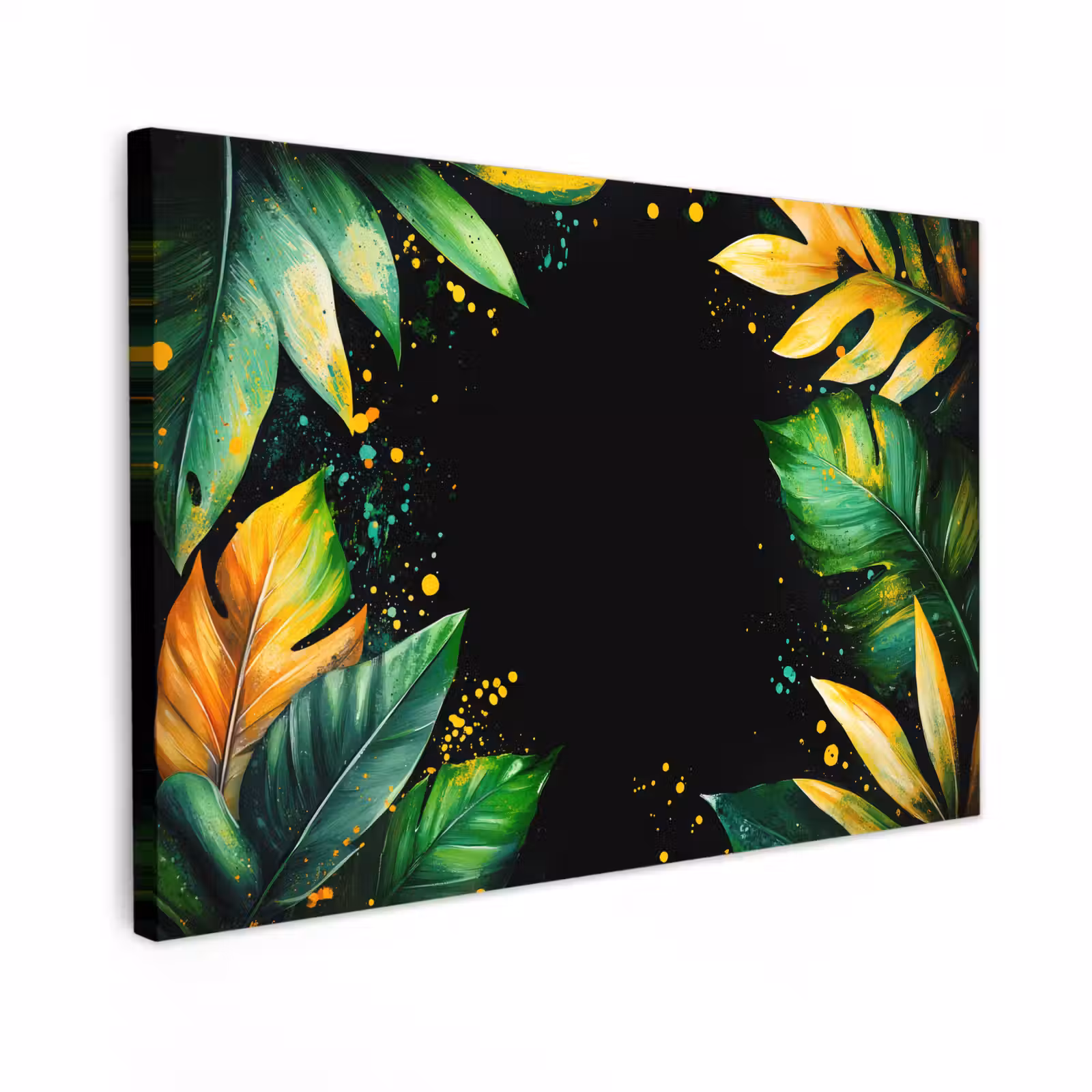 Canvas schilderij - Bladeren - Groen - Geel - Verf - Jungle — 1