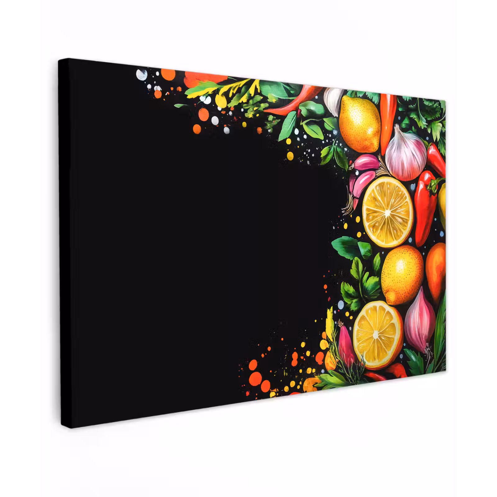 Canvas schilderij - Citroenen - Peper - Kruiden - Graffiti - Verf - Abstract — 1