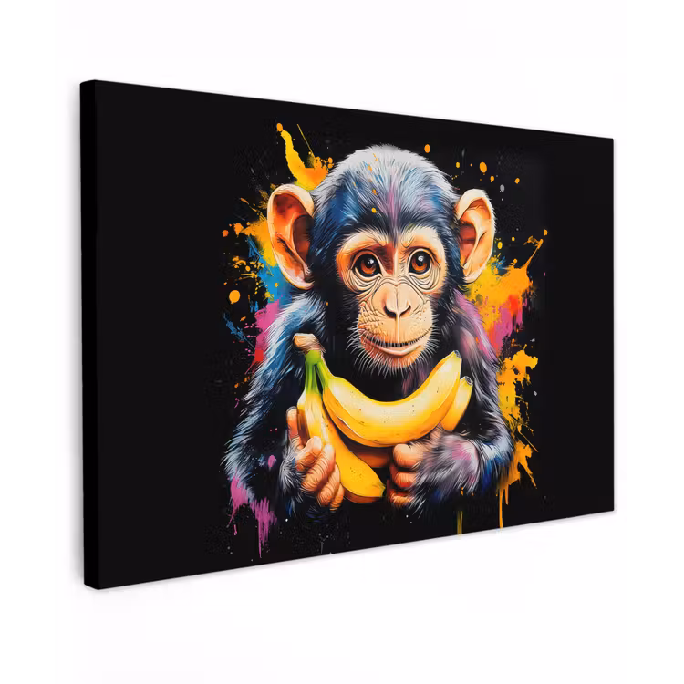 Canvas schilderij - Aap - Graffiti - Kleurrijk - Bananen - Modern — 1