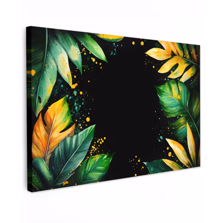 Canvas schilderij - Bladeren - Groen - Geel - Verf - Jungle — 1