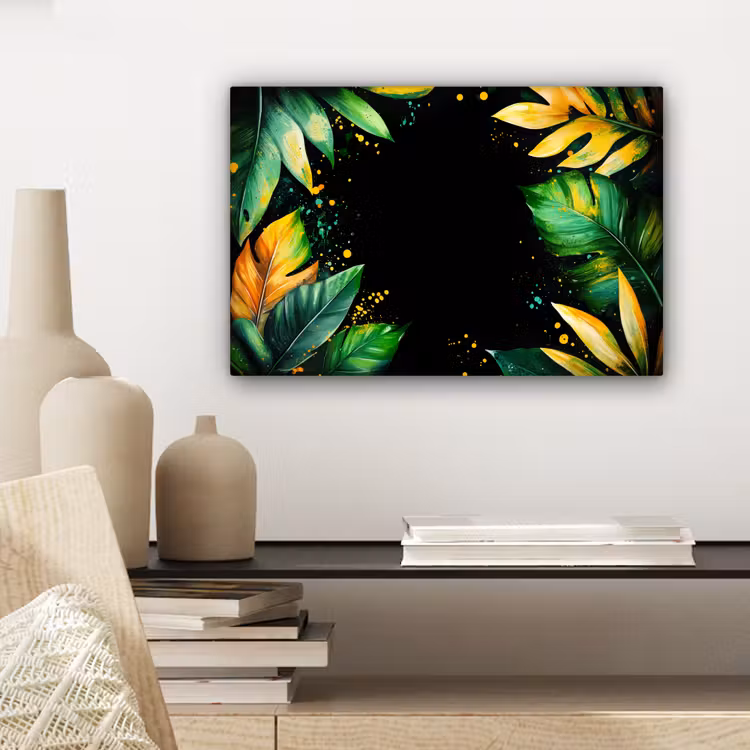 Canvas schilderij - Bladeren - Groen - Geel - Verf - Jungle — 5