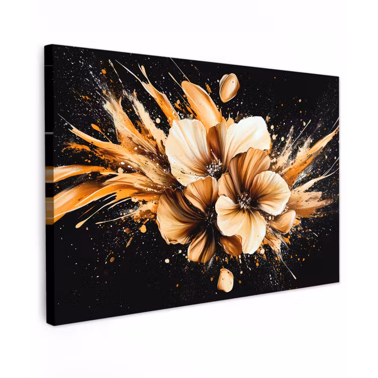 Canvas schilderij - Bloemen - Goud - Graffiti - Zwart - Abstract — 1