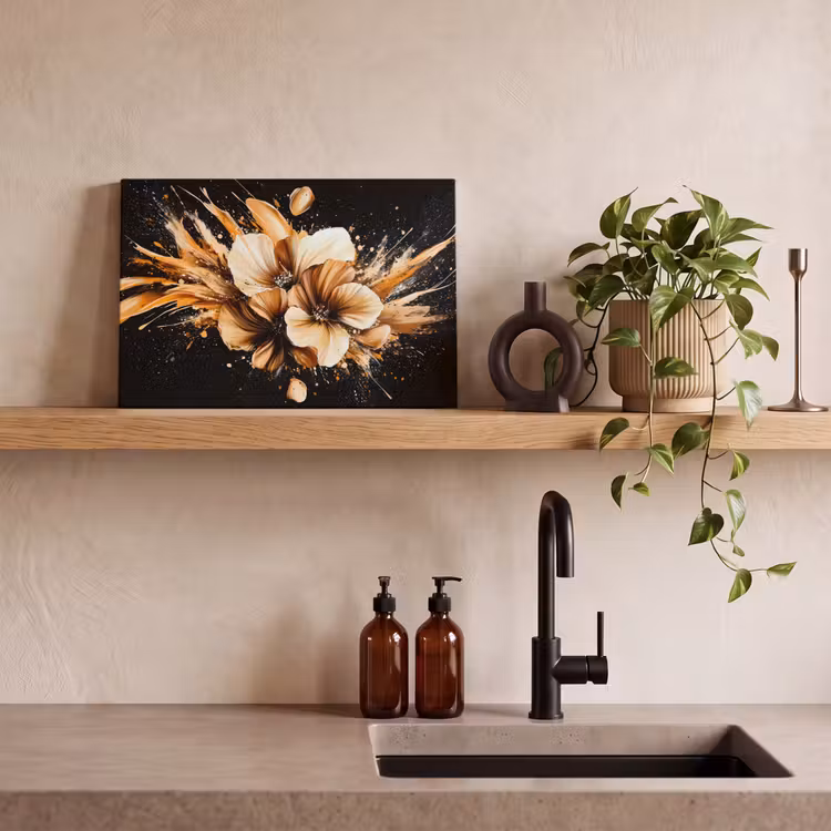 Canvas schilderij - Bloemen - Goud - Graffiti - Zwart - Abstract — 3