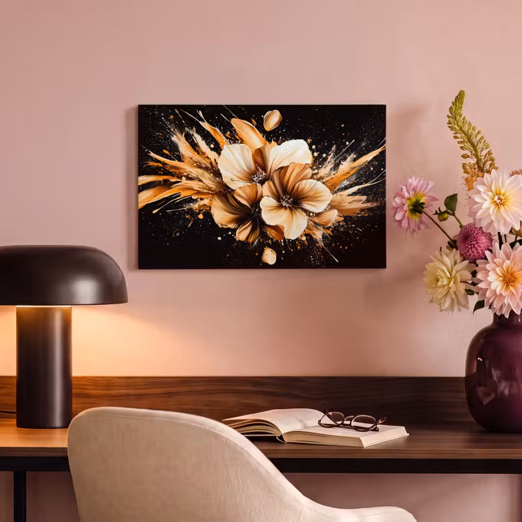 Canvas schilderij - Bloemen - Goud - Graffiti - Zwart - Abstract — 4