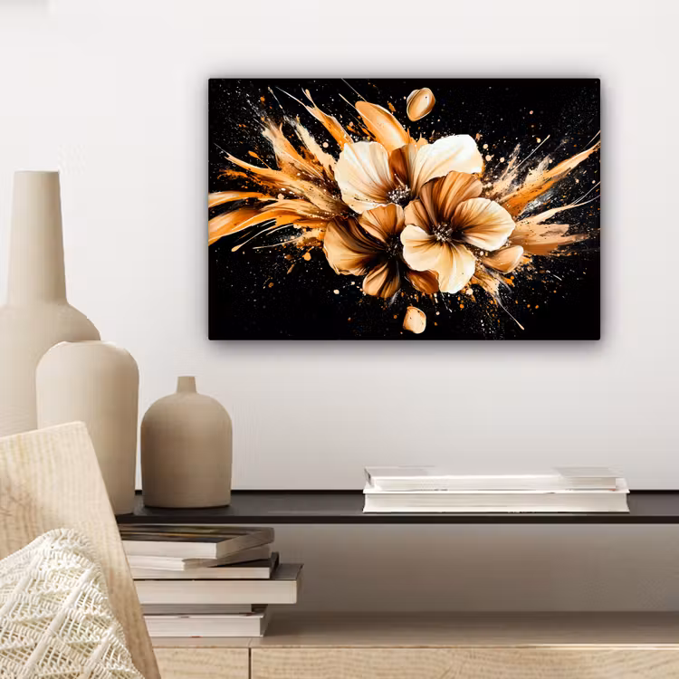 Canvas schilderij - Bloemen - Goud - Graffiti - Zwart - Abstract — 5