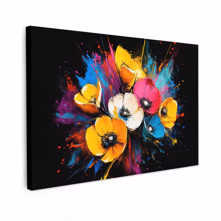 Canvas schilderij - Bloemen - Kleurrijk - Graffiti - Modern - Boeket — 1