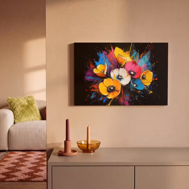Canvas schilderij - Bloemen - Kleurrijk - Graffiti - Modern - Boeket — 2