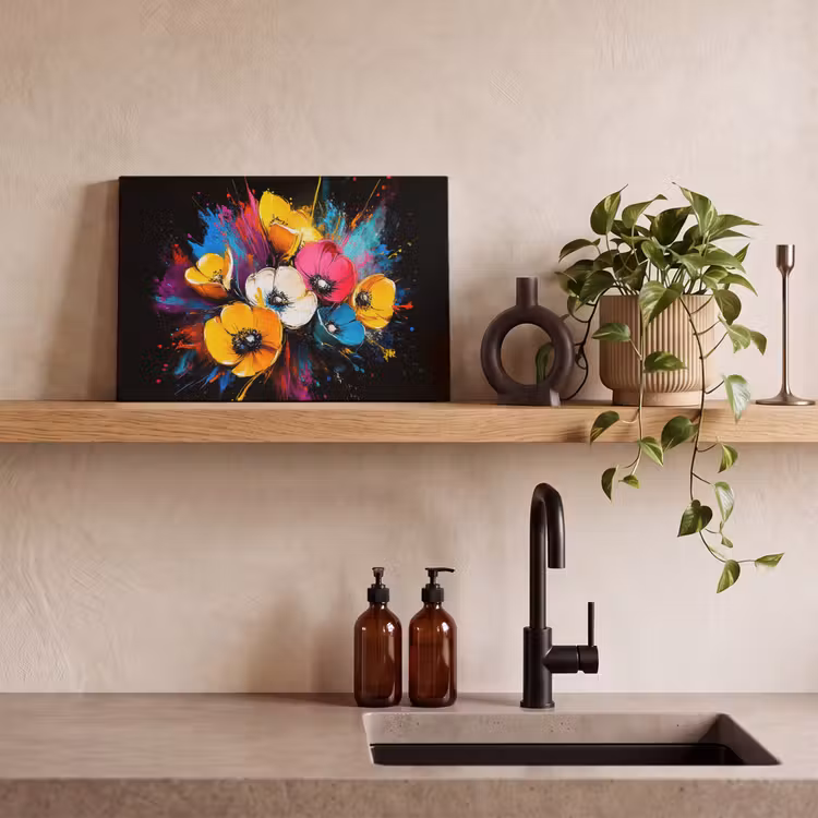 Canvas schilderij - Bloemen - Kleurrijk - Graffiti - Modern - Boeket — 3