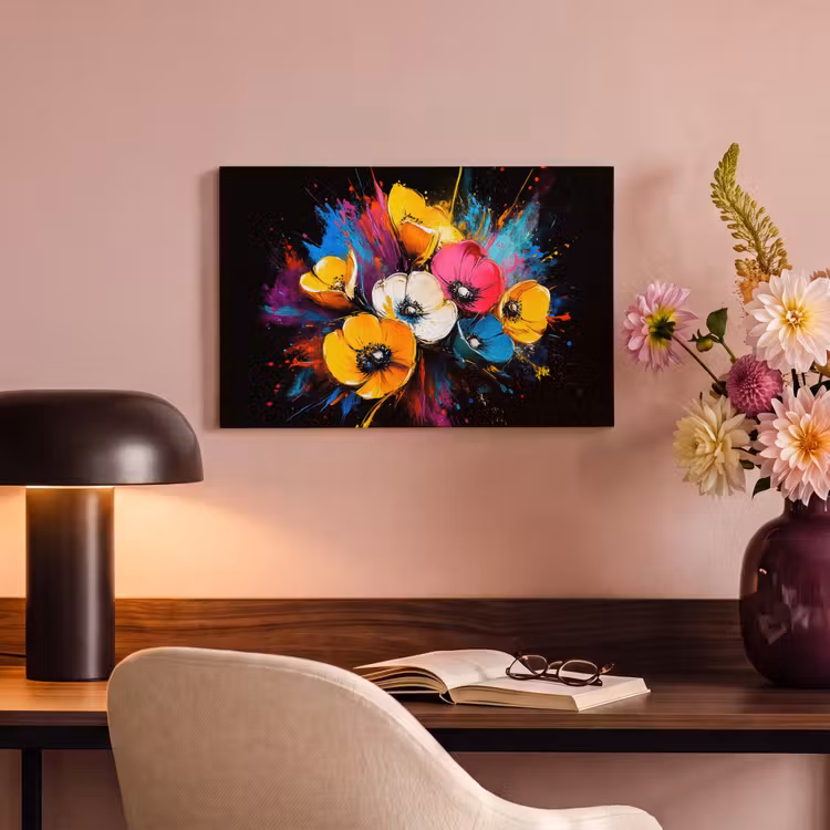 Canvas schilderij - Bloemen - Kleurrijk - Graffiti - Modern - Boeket — 4