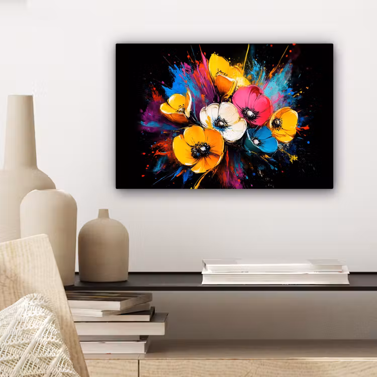 Canvas schilderij - Bloemen - Kleurrijk - Graffiti - Modern - Boeket — 5