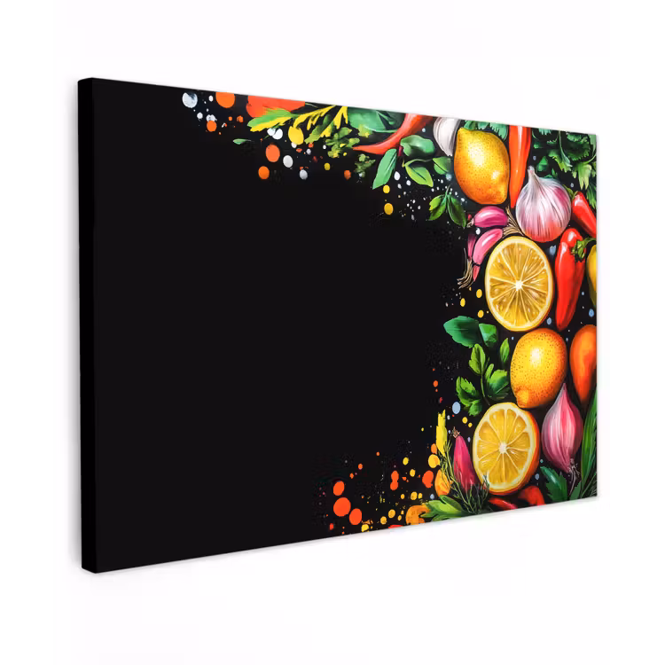 Canvas schilderij - Citroenen - Peper - Kruiden - Graffiti - Verf - Abstract — 1